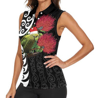 New Zealand Kakapo Christmas Women Sleeveless Polo Shirt Meri Kirihimete Pohutukawa Flowers LT9 - Polynesian Pride