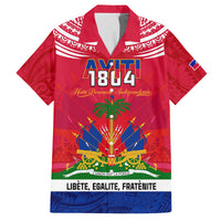 Haiti Independence Day Family Matching Off Shoulder Short Dress and Hawaiian Shirt Libete Egalite Fratenite Ayiti 1804 With Polynesian Pattern LT9 Dad's Shirt - Short Sleeve Red - Polynesian Pride