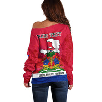 Haiti Independence Day Off Shoulder Sweater Libete Egalite Fratenite Ayiti 1804 With Polynesian Pattern LT9 - Polynesian Pride