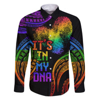 Personalised Its In My DNA Valentine Day Family Matching Tank Maxi Dress and Hawaiian Shirt Fingerprint Heart with Color Pride Flag LT9 Dad's Shirt - Long Sleeve - Polynesian Pride