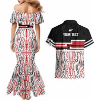 Personalised Toitu Te Tiriti Aotearoa 1840 Couples Matching Mermaid Dress and Hawaiian Shirt Red Kowhaiwhai Puhoro LT9 - Polynesian Pride