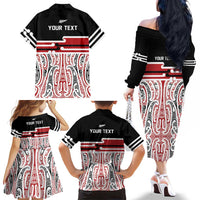 Personalised Toitu Te Tiriti Aotearoa 1840 Family Matching Off The Shoulder Long Sleeve Dress and Hawaiian Shirt Red Kowhaiwhai Puhoro LT9 - Polynesian Pride