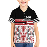 Personalised Toitu Te Tiriti Aotearoa 1840 Kid Hawaiian Shirt Red Kowhaiwhai Puhoro LT9 Kid Black - Polynesian Pride