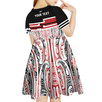 Personalised Toitu Te Tiriti Aotearoa 1840 Kid Short Sleeve Dress Red Kowhaiwhai Puhoro LT9 - Polynesian Pride