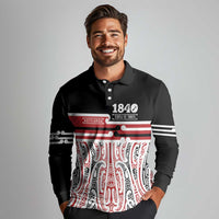 Personalised Toitu Te Tiriti Aotearoa 1840 Long Sleeve Polo Shirt Red Kowhaiwhai Puhoro LT9 - Polynesian Pride