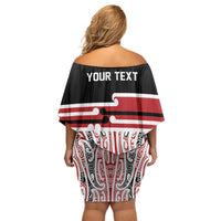 Personalised Toitu Te Tiriti Aotearoa 1840 Off Shoulder Short Dress Red Kowhaiwhai Puhoro LT9 - Polynesian Pride
