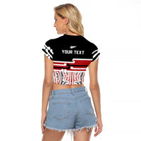 Personalised Toitu Te Tiriti Aotearoa 1840 Raglan Cropped T Shirt Red Kowhaiwhai Puhoro LT9 - Polynesian Pride