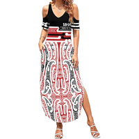 Personalised Toitu Te Tiriti Aotearoa 1840 Summer Maxi Dress Red Kowhaiwhai Puhoro LT9 Women Black - Polynesian Pride