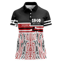 Personalised Toitu Te Tiriti Aotearoa 1840 Women Polo Shirt Red Kowhaiwhai Puhoro LT9 Female Black - Polynesian Pride