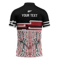 Personalised Toitu Te Tiriti Aotearoa 1840 Zipper Polo Shirt Red Kowhaiwhai Puhoro LT9 - Polynesian Pride