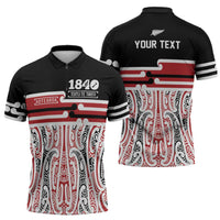 Personalised Toitu Te Tiriti Aotearoa 1840 Zipper Polo Shirt Red Kowhaiwhai Puhoro LT9 - Polynesian Pride