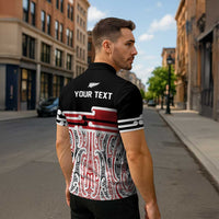 Personalised Toitu Te Tiriti Aotearoa 1840 Zipper Polo Shirt Red Kowhaiwhai Puhoro LT9 - Polynesian Pride