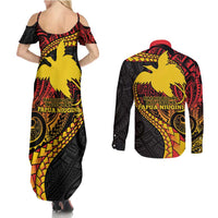 Papua New Guinea Tribal Tattoo Couples Matching Summer Maxi Dress and Long Sleeve Button Shirt 50th Independence Anniversary LT9 - Polynesian Pride