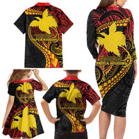 Papua New Guinea Tribal Tattoo Family Matching Long Sleeve Bodycon Dress and Hawaiian Shirt 50th Independence Anniversary LT9 - Polynesian Pride