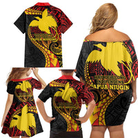 Papua New Guinea Tribal Tattoo Family Matching Off Shoulder Short Dress and Hawaiian Shirt 50th Independence Anniversary LT9 - Polynesian Pride