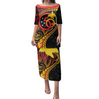Papua New Guinea Tribal Tattoo Family Matching Puletasi and Hawaiian Shirt 50th Independence Anniversary LT9 Mom's Dress Black - Polynesian Pride