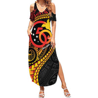 Papua New Guinea Tribal Tattoo Family Matching Summer Maxi Dress and Hawaiian Shirt 50th Independence Anniversary LT9 Mom's Dress Black - Polynesian Pride