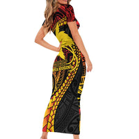 Papua New Guinea Tribal Tattoo Short Sleeve Bodycon Dress 50th Independence Anniversary LT9 - Polynesian Pride