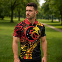 Papua New Guinea Tribal Tattoo Zipper Polo Shirt 50th Independence Anniversary - Polynesian Pride
