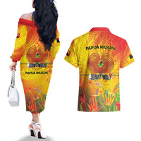 Papua New Guinea Unity in Diversity Couples Matching Off The Shoulder Long Sleeve Dress and Hawaiian Shirt 50th Indipendens Papua Niugini LT9 - Polynesian Pride