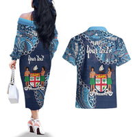 Personalised Fiji 54th Anniversary Couples Matching Off The Shoulder Long Sleeve Dress and Hawaiian Shirt Siga Ni Bula Galala Marautaki O Viti LT9 - Polynesian Pride