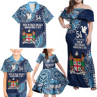 Personalised Fiji 54th Anniversary Family Matching Off Shoulder Maxi Dress and Hawaiian Shirt Siga Ni Bula Galala Marautaki O Viti LT9 - Polynesian Pride
