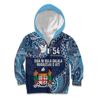 Personalised Fiji 54th Anniversary Kid Hoodie Siga Ni Bula Galala Marautaki O Viti LT9 Zip Hoodie Blue - Polynesian Pride