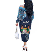 Personalised Fiji 54th Anniversary Off The Shoulder Long Sleeve Dress Siga Ni Bula Galala Marautaki O Viti LT9 - Polynesian Pride