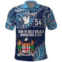 Personalised Fiji 54th Anniversary Polo Shirt Siga Ni Bula Galala Marautaki O Viti LT9 Blue - Polynesian Pride