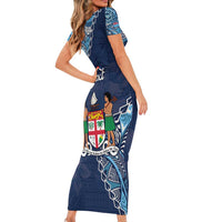 Personalised Fiji 54th Anniversary Short Sleeve Bodycon Dress Siga Ni Bula Galala Marautaki O Viti LT9 - Polynesian Pride