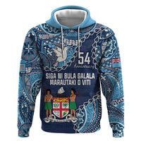 Personalised Fiji 54th Anniversary Zip Hoodie Siga Ni Bula Galala Marautaki O Viti LT9 Pullover Hoodie Blue - Polynesian Pride