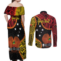 Personalised Papua New Guinea 49th Anniversary Couples Matching Off Shoulder Maxi Dress and Long Sleeve Button Shirt Hapi De bilong Indipendens Papua Niugini LT9 - Polynesian Pride