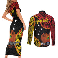 Personalised Papua New Guinea 49th Anniversary Couples Matching Short Sleeve Bodycon Dress and Long Sleeve Button Shirt Hapi De bilong Indipendens Papua Niugini LT9 - Polynesian Pride