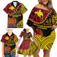 Personalised Papua New Guinea 49th Anniversary Family Matching Off Shoulder Short Dress and Hawaiian Shirt Hapi De bilong Indipendens Papua Niugini LT9 - Polynesian Pride