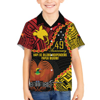 Personalised Papua New Guinea 49th Anniversary Family Matching Off Shoulder Short Dress and Hawaiian Shirt Hapi De bilong Indipendens Papua Niugini LT9 Son's Shirt Black - Polynesian Pride