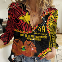 Personalised Papua New Guinea 49th Anniversary Women Casual Shirt Hapi De bilong Indipendens Papua Niugini LT9 Female Black - Polynesian Pride