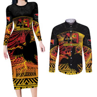 Personalised Papua New Guinea 49th Anniversary Couples Matching Long Sleeve Bodycon Dress and Long Sleeve Button Shirt Bird of Paradise Unity In Diversity LT9 Black - Polynesian Pride