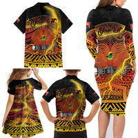 Personalised Papua New Guinea 49th Anniversary Family Matching Long Sleeve Bodycon Dress and Hawaiian Shirt Bird of Paradise Unity In Diversity LT9 - Polynesian Pride