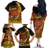 Personalised Papua New Guinea 49th Anniversary Family Matching Off The Shoulder Long Sleeve Dress and Hawaiian Shirt Bird of Paradise Unity In Diversity LT9 - Polynesian Pride
