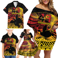 Personalised Papua New Guinea 49th Anniversary Family Matching Off Shoulder Short Dress and Hawaiian Shirt Bird of Paradise Unity In Diversity LT9 - Polynesian Pride