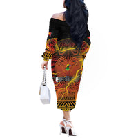 Personalised Papua New Guinea 49th Anniversary Off The Shoulder Long Sleeve Dress Bird of Paradise Unity In Diversity LT9 - Polynesian Pride