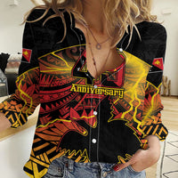 Personalised Papua New Guinea 49th Anniversary Women Casual Shirt Bird of Paradise Unity In Diversity LT9 Female Black - Polynesian Pride