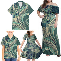 Hawaiian Hibiscus Tribal Vintage Motif Family Matching Off Shoulder Maxi Dress and Hawaiian Shirt Ver 1 LT9 - Polynesian Pride