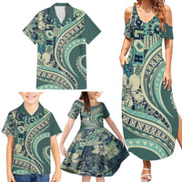 Hawaiian Hibiscus Tribal Vintage Motif Family Matching Summer Maxi Dress and Hawaiian Shirt Ver 1 LT9 - Polynesian Pride