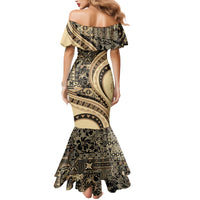 Hawaiian Hibiscus Tribal Vintage Motif Family Matching Mermaid Dress and Hawaiian Shirt Ver 2 LT9 - Polynesian Pride