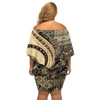 Hawaiian Hibiscus Tribal Vintage Motif Family Matching Off Shoulder Short Dress and Hawaiian Shirt Ver 2 LT9 - Polynesian Pride