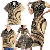 Hawaiian Hibiscus Tribal Vintage Motif Family Matching Short Sleeve Bodycon Dress and Hawaiian Shirt Ver 2 LT9 - Polynesian Pride