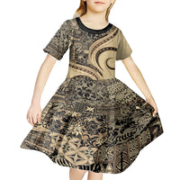 Hawaiian Hibiscus Tribal Vintage Motif Kid Short Sleeve Dress Ver 2 LT9 - Polynesian Pride
