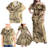 Hawaiian Hibiscus Tribal Vintage Motif Family Matching Off Shoulder Maxi Dress and Hawaiian Shirt Ver 3 LT9 - Polynesian Pride