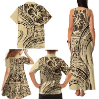 Hawaiian Hibiscus Tribal Vintage Motif Family Matching Tank Maxi Dress and Hawaiian Shirt Ver 3 LT9 - Polynesian Pride